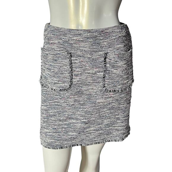LOFT Petites Boucle Tweed Mini Skirt Black White Fringe Pocket Detail Size SP - Picture 1 of 7
